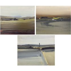 Les Spence (British 1934-): Expansive Landscapes, set of three oils on canvas, one signed 25cm x 31cm  (3)