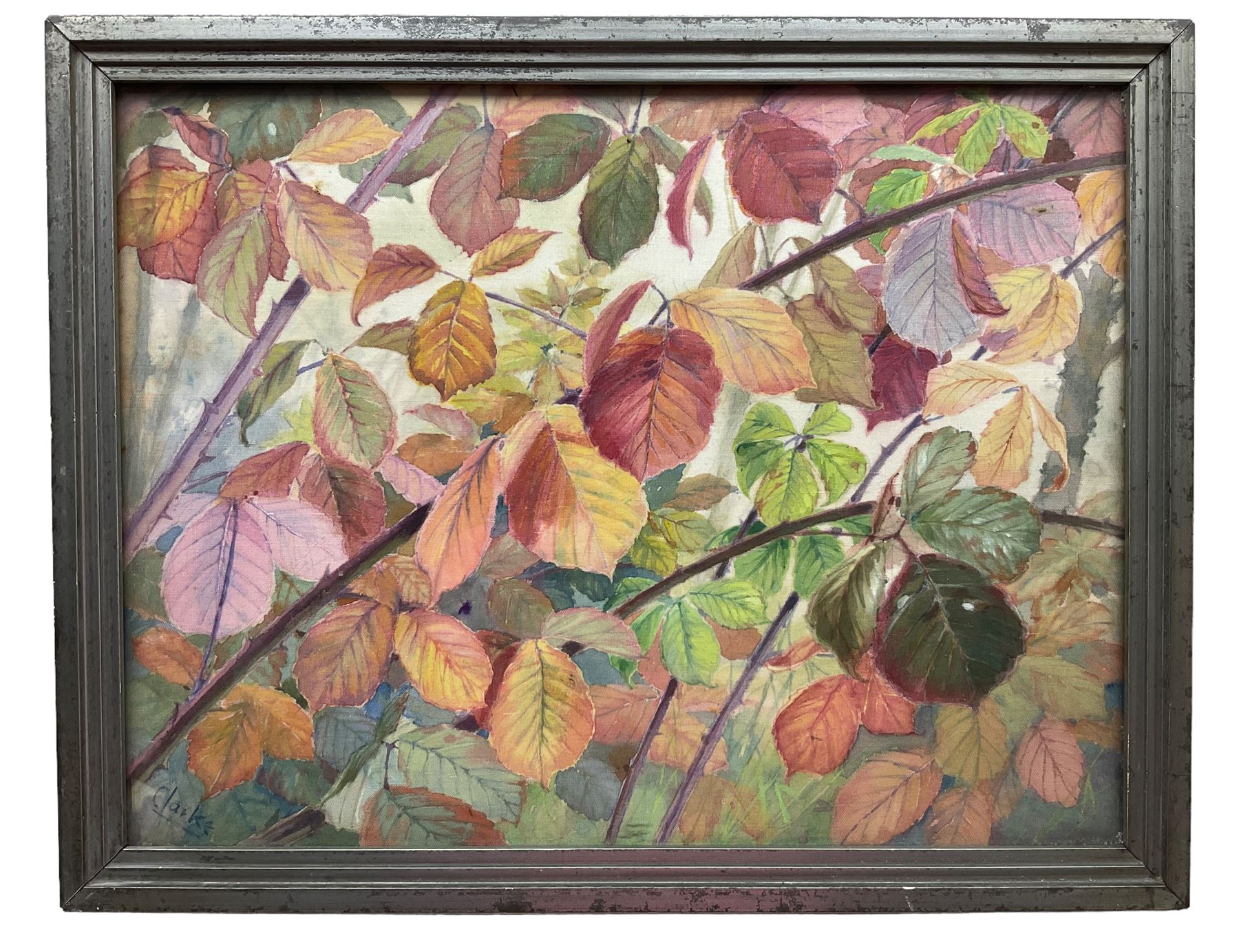 Richard Edward Clarke (British 1878-1954): Autumn Leaves, watercolour on fabric signed 30cm x 39cm