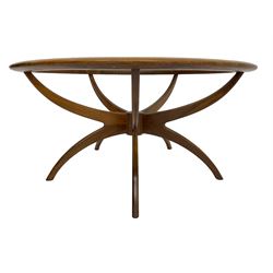 Victor B Wilkins for G-Plan - mid-20th century teak 'Astro' coffee table, circular top with glass inset top, raised on shaped X-frame base