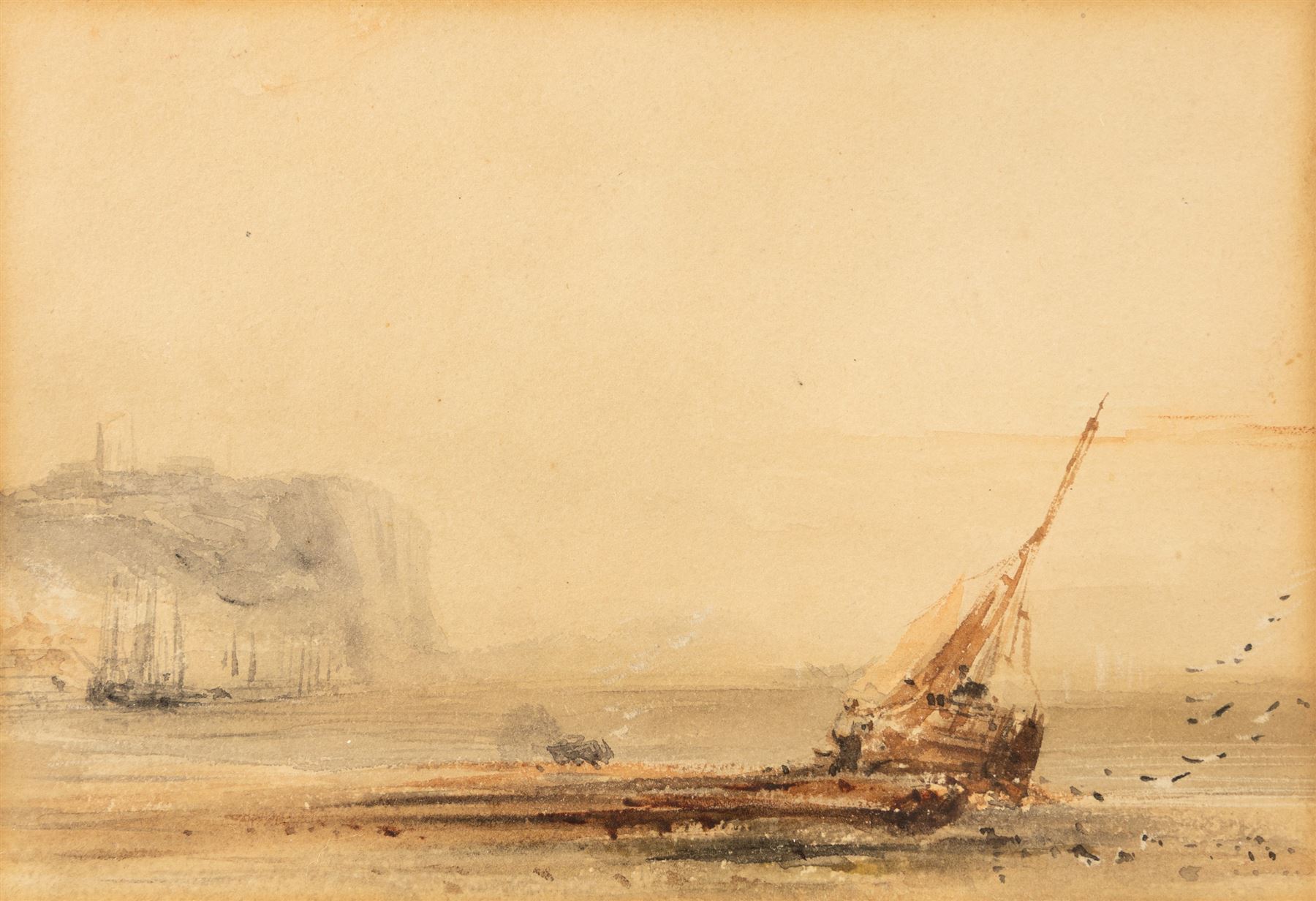 Henry Barlow Carter (British 1803-1867): 'Scarborough' and 'Bridlington', pair watercolours, signed and titled on original John Linn & Sons labels verso 11cm x 16cm in the original gilt frames