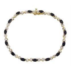9ct gold oval sapphire and diamond link bracelet, hallmarked