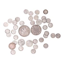Approximately 117 grams of Great British pre-1920 silver coins, including Queen Victoria 1891 one crown and 1889 double florin