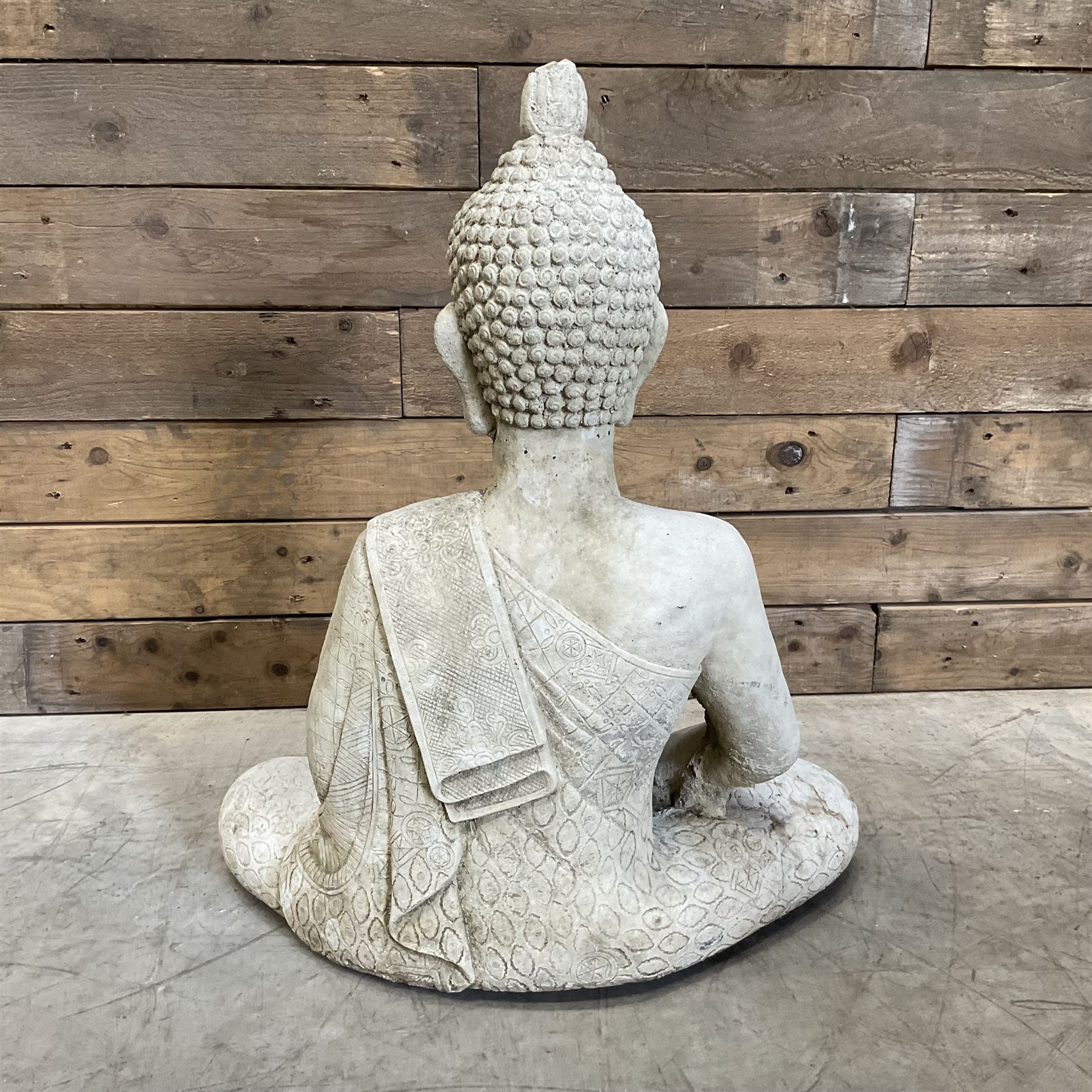Composite garden Buddha figure and two gargoyle figures (3)