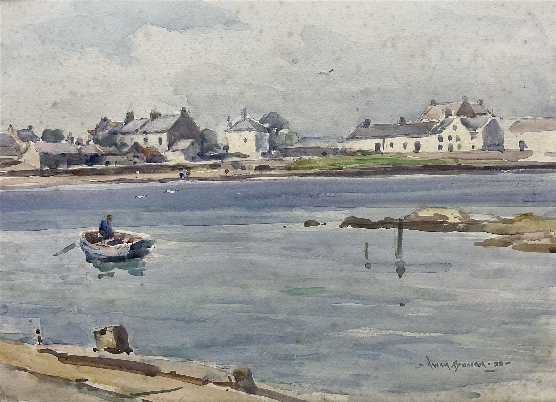 Owen Bowen (Staithes Group 1873-1967): 'Porlock Weir', watercolour signed and dated '32, titled on label verso, 27cm x 38cm
Provenance: private collection; acquired from the artist's daughter Betty McDougal (neé Bowen), authenticated on label verso