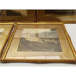George Perry Abraham FRPS (Keswick 1846-1923): 'Ullswater', 'Buttermere Lake & Honister Crag', 'Thirlmere & Helvelyn', 'Cattle Study Derwentwater' and 'Wastwater & Great Gable', set five 20th century monochrome photographs with some hand tinting, titled on old labels verso in original frames, 28.5cm x 36cm, and another larger untitled, 42cm x 58cm (6)