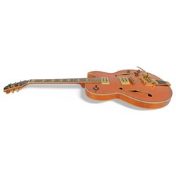 Shine Douglas WNO-675 SO semi-hollow body electric guitar, in orange finish, guitar length 106cm