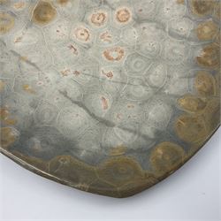 Two graduating fossilised coral dish in the form of hearts, largest D16cm