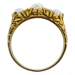 Silver-gilt three stone opal and cubic zirconia ring, stamped Sil