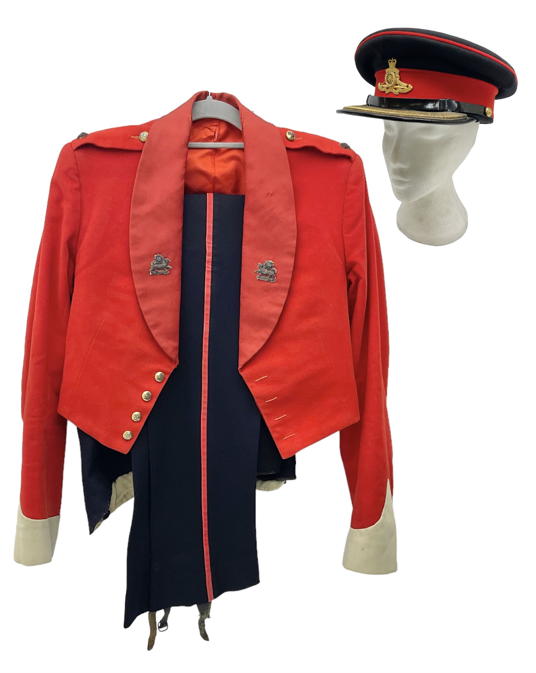 York and Lancaster Regimental mess uniform of jacket and trousers; together with Royal Artillery peaked cap