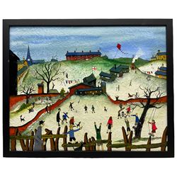 John Hanley (Northern British 1947-): 'The Match', mixed media on canvas, signed and titled verso with certificate of authenticity 40cm x 50cm