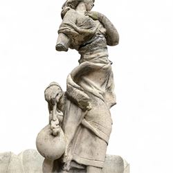 Cast stone garden centre-piece bird bath with raised female figure