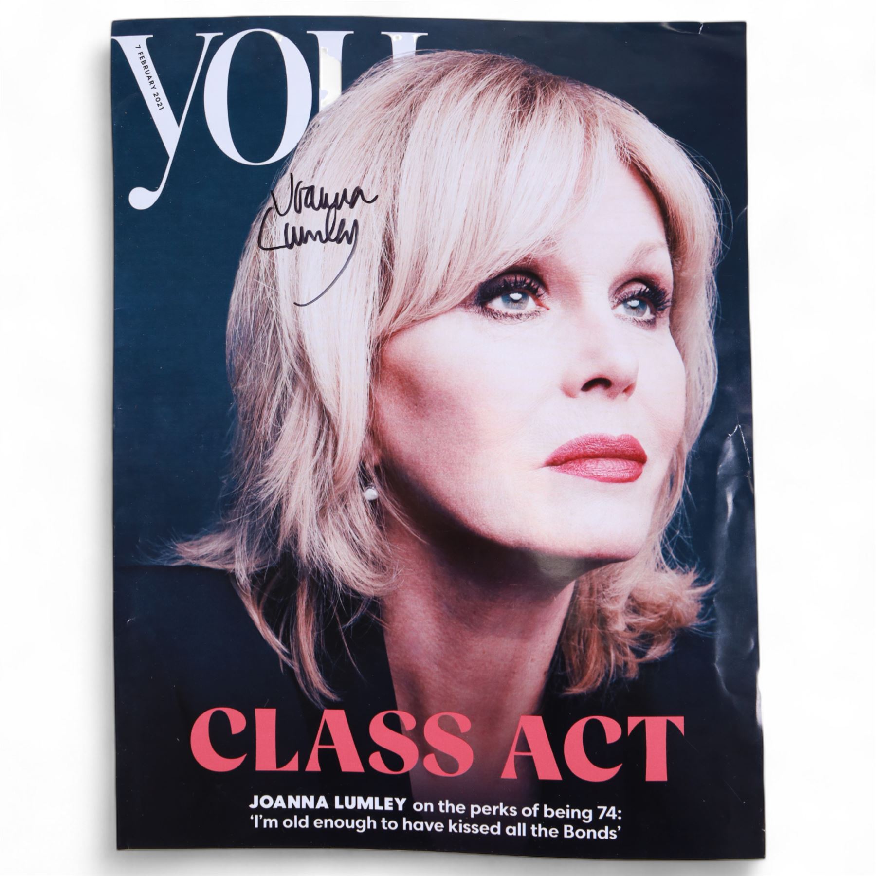 Joanna Lumley signed autobiography 'Absolutely', together with two signed  'You' magazine covers