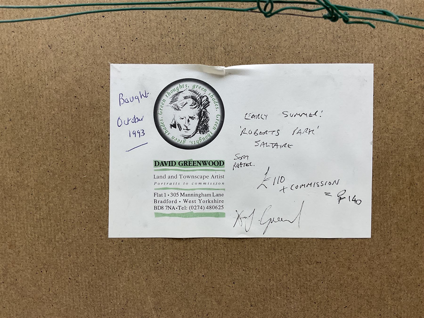 David Greenwood (Northern British Contemporary): 'Early Morning - Roberts Park Saltaire', pastel, signed and dated '93 on the mount, titled on label verso 30cm x 41cm 