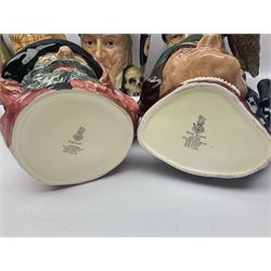 Eight Royal Doulton character jugs, including St George D6618, Guardsman D6568, The Juggler D6835 etc, together with Royal Doulton toby jug Sir Francis Drake D6660
