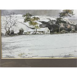 John Freeman (British 1942-): Snowy Landscapes, pair watercolours signed and dated ‘77, 17cm x 34cm (2)