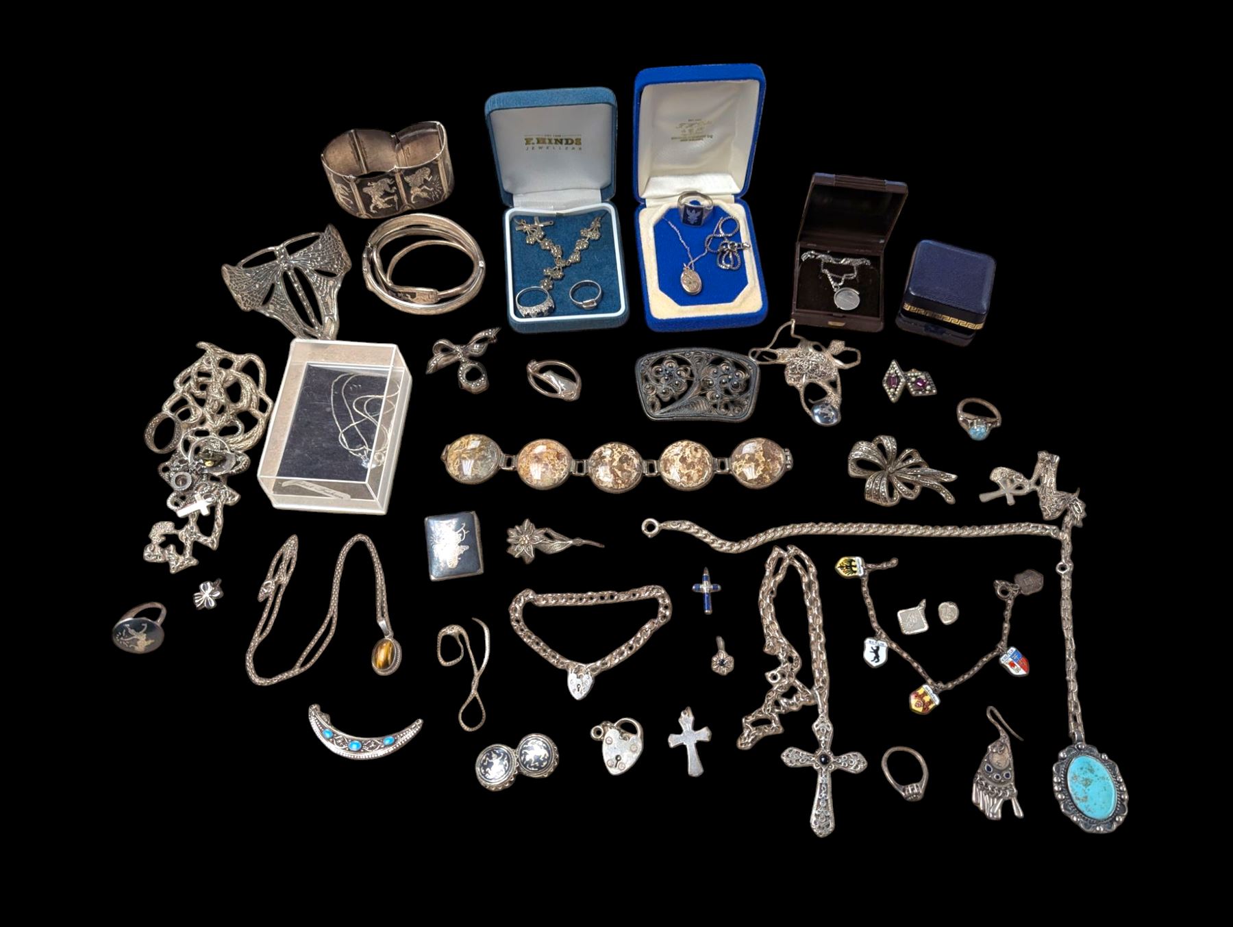 Collection of silver and silver stone set jewellery, including bracelets, necklaces, brooches, rings etc, together with some costume jewellery