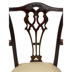 Chippendale design mahogany framed armchair, ball and claw feet, upholstered seat