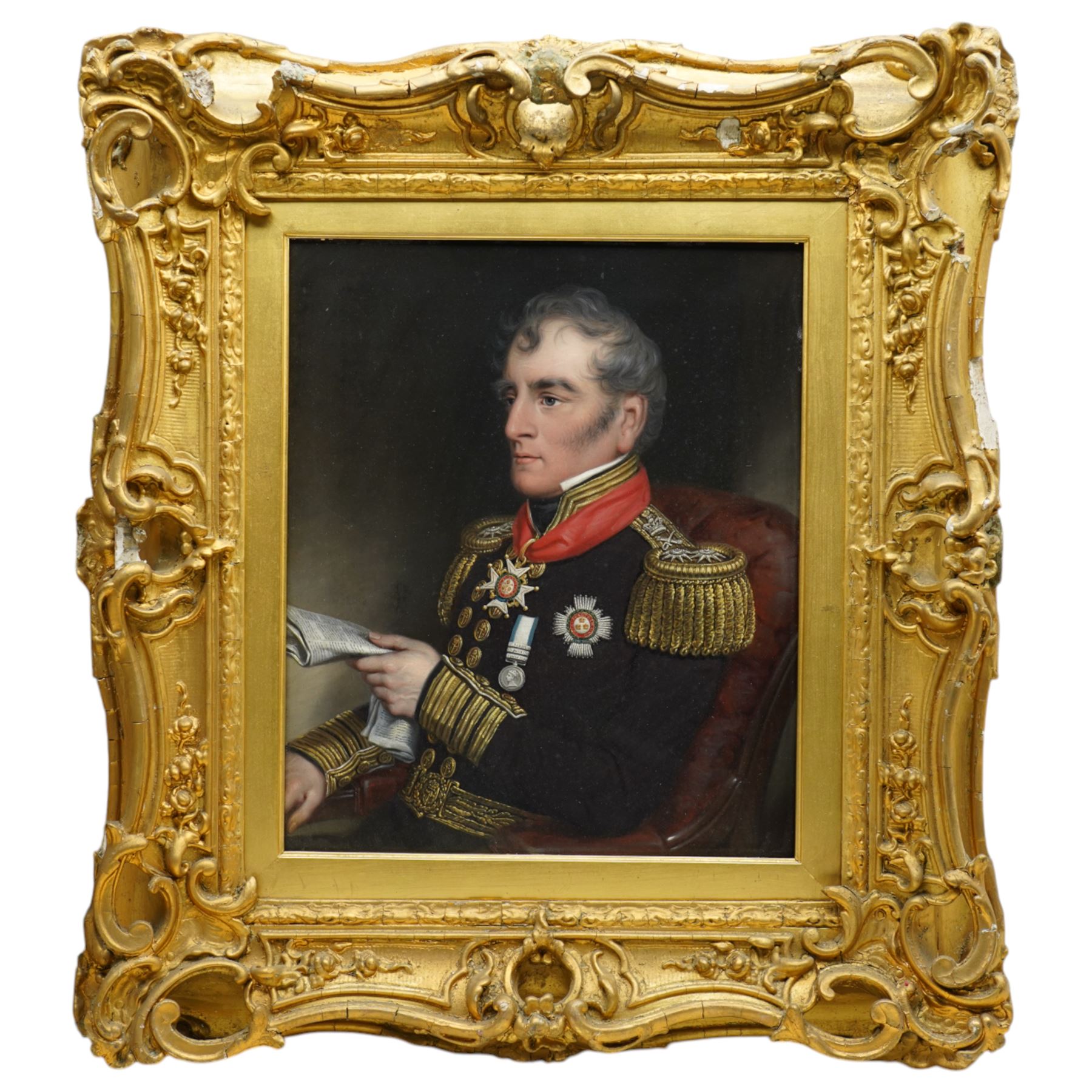Circle of Sir George Hayter (British 1792-1871): 'Portrait of Vice Admiral Sir Francis Mason' in Naval Uniform, oil on panel unsigned, titled on label verso 38.5cm x 32cm
Notes: Vice Admiral Sir Francis Mason is depicted in full-dress naval uniform, bearing the star and sash of a Knight Commander of the Order of the Bath. A veteran of the Napoleonic Wars and lifelong Royal Navy officer, Mason served with distinction, rising to Vice Admiral and receiving one of Britain’s highest military honours.