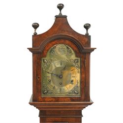  Grandmother clock, the brass dial inscribed 'Walton, Newcastle upon Tyne', with three train movement in burr walnut case on bracket feet  H170cm keys and pendulum