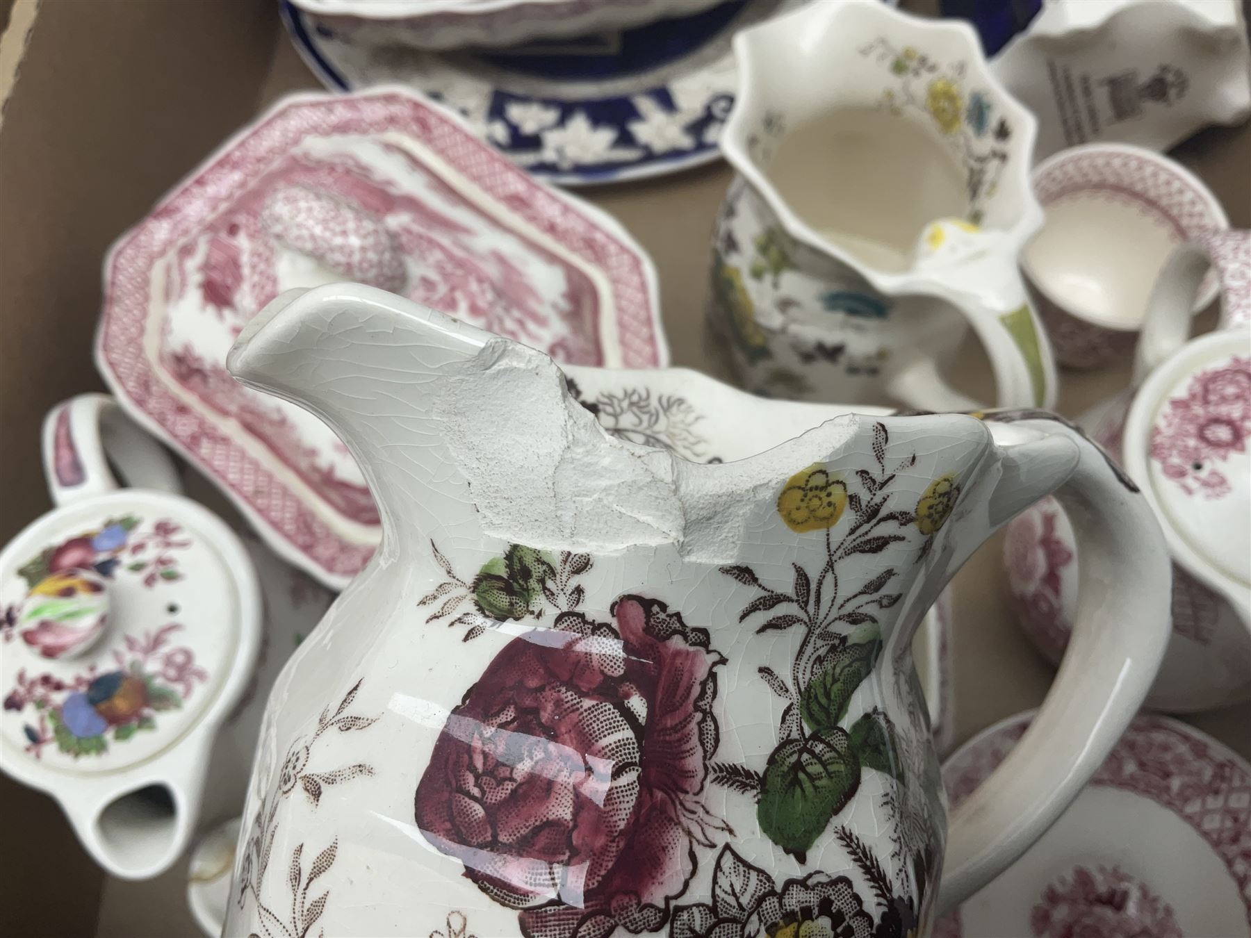 Masons Ironstone ceramics, including Double Landscape pattern plate and jar and cover, Fruit Basket pattern tea pots, etc, in two boxes