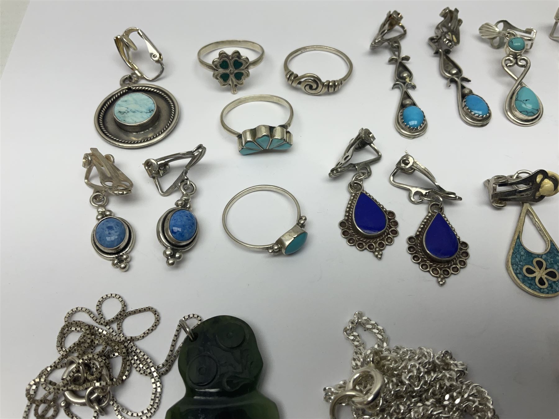 Silver and silver stone set jewellery including earrings and necklaces, collection of costume jewellery and other collectables