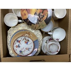 Spode serving dish in the form of a leaf together with other ceramics including colclough tea set, toffee jar, wash basin and jug etc, and coloured glass, four boxes
