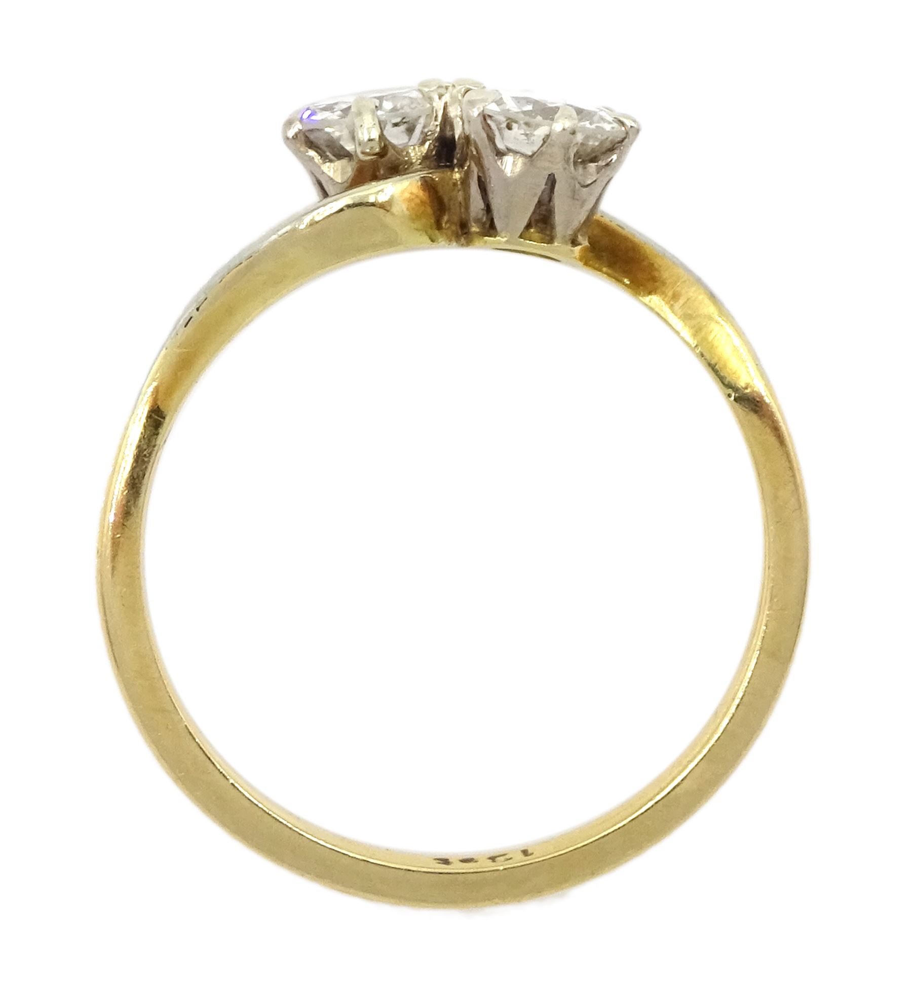 18ct gold two stone round brilliant cut diamond crossover ring, stamped, total diamond weight approx 0.75 carat