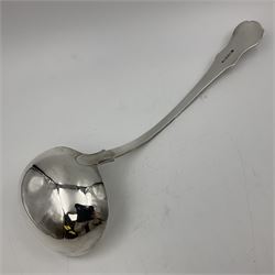 Victorian Newcastle silver Kings pattern soup ladle, hallmarked Lister & Sons, Newcastle 1846, L33cm