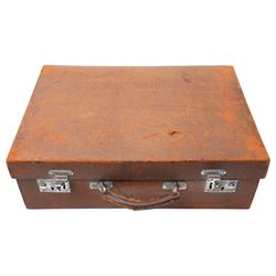 Leather dressing case with silver mounted brushes and glass bottles engraved with the Starkey crest W49cm London various dates circa 1930, Maker G H James & Co