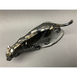 Swarovski Crystal black jaguar, upon composite base, H7cm