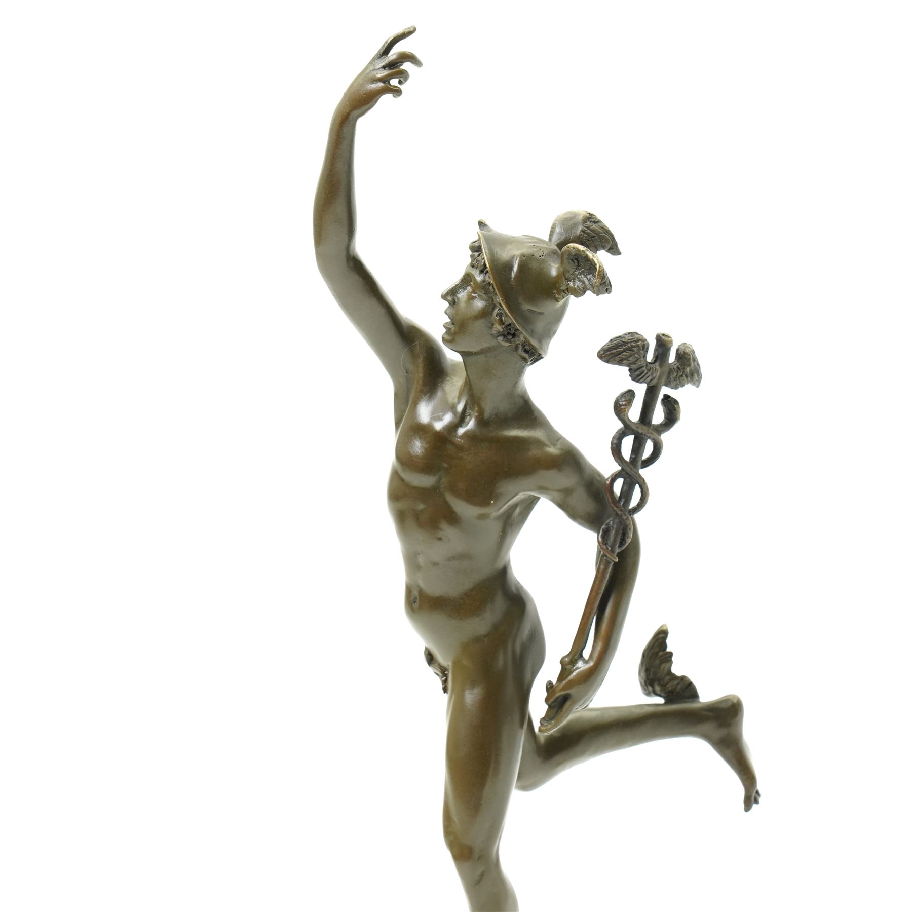 After Giambologna - Bronze figure of Mercury/Hermes with foundry mark on marble base H43cm