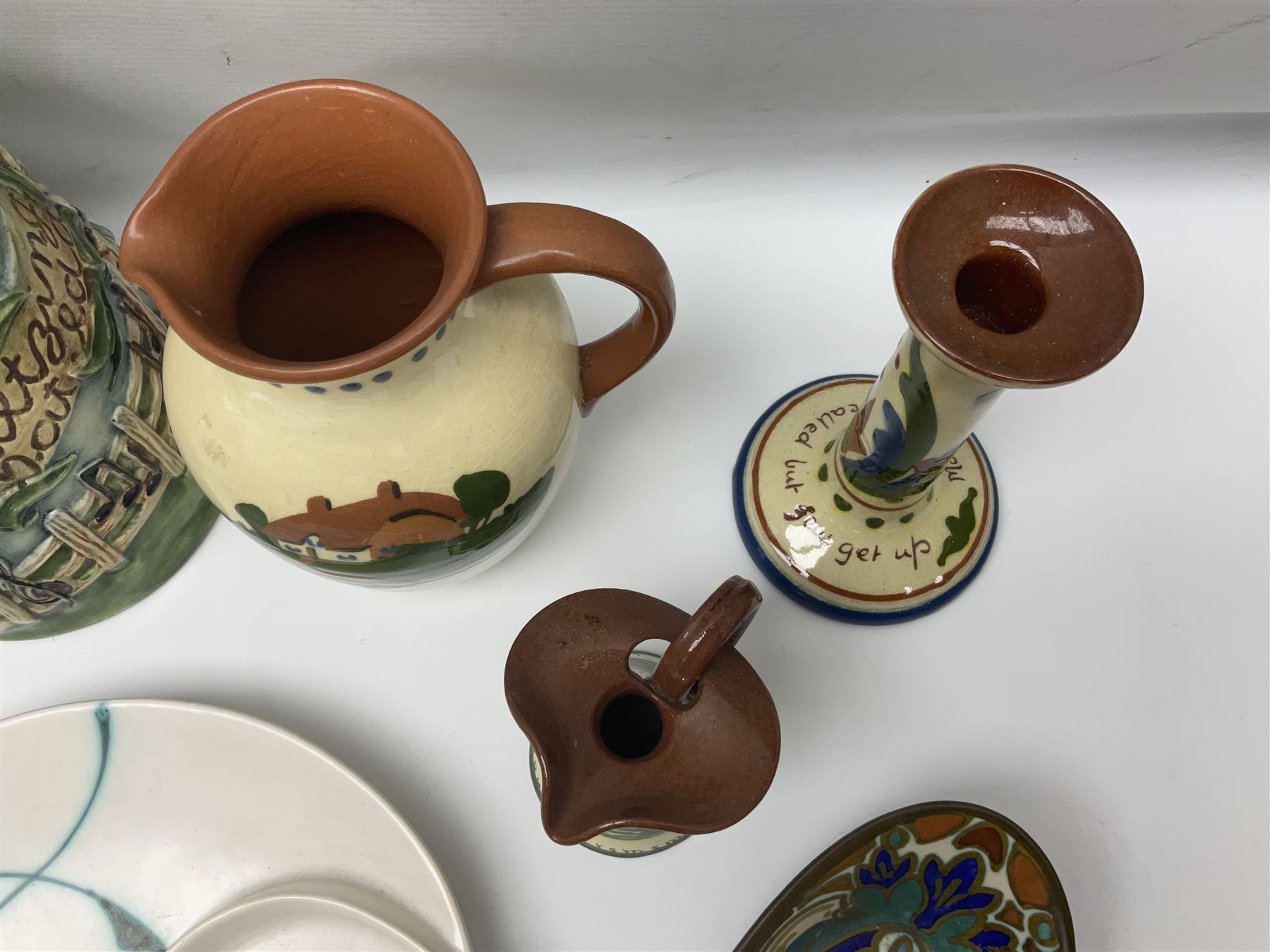  Collection of motto ware to include Torquay examples, together with Gouda vase and dish etc (9)