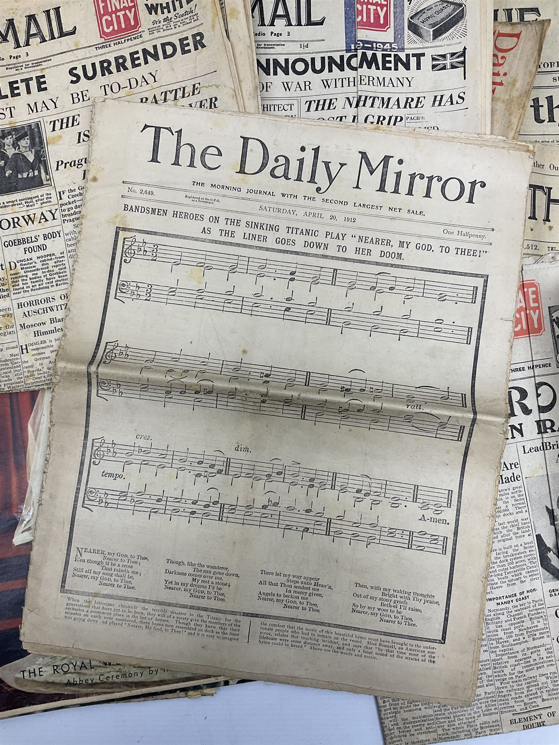 Collection of newspapers and cuttings to include first and second World War examples, Walt Disney Mickey Mouse Weekly Souvenir Coronation issue comic, dated May 30 1953 and other Coronation related news leaves