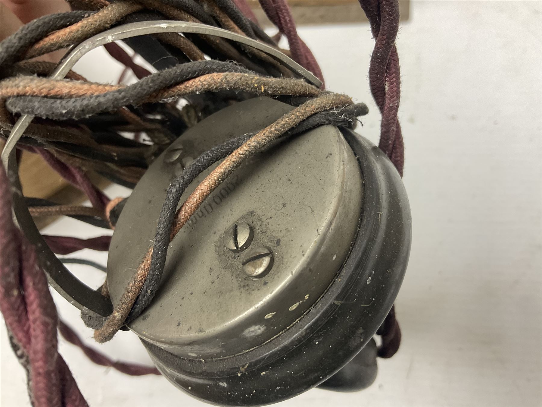 Crystal radio set, housed in pine case with headphones