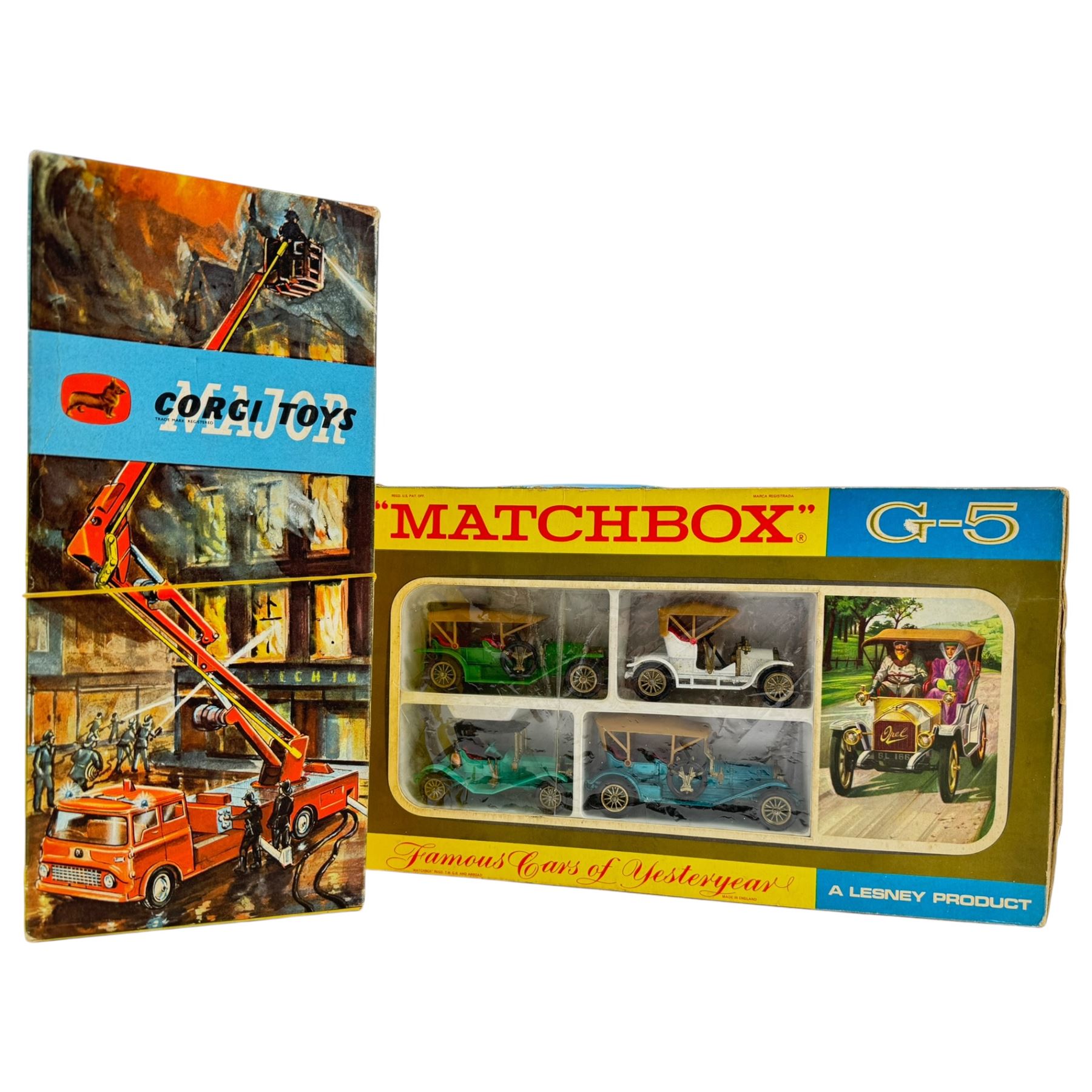 Collection of boxed diecast model vehicles, comprising Corgi Toys Simon Snorkel no. 1127 and four Matchbox examples, Y-1 1911 Model T Ford, 15 Volkswagen, Y-13 1911 Daimler and G-5 Famous Cars of Yesteryear four car set (5)