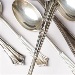 Quantity of assorted silver cutlery including sauce ladle, Victorian caddy spoon, various teaspoons, golf club spoons etc
