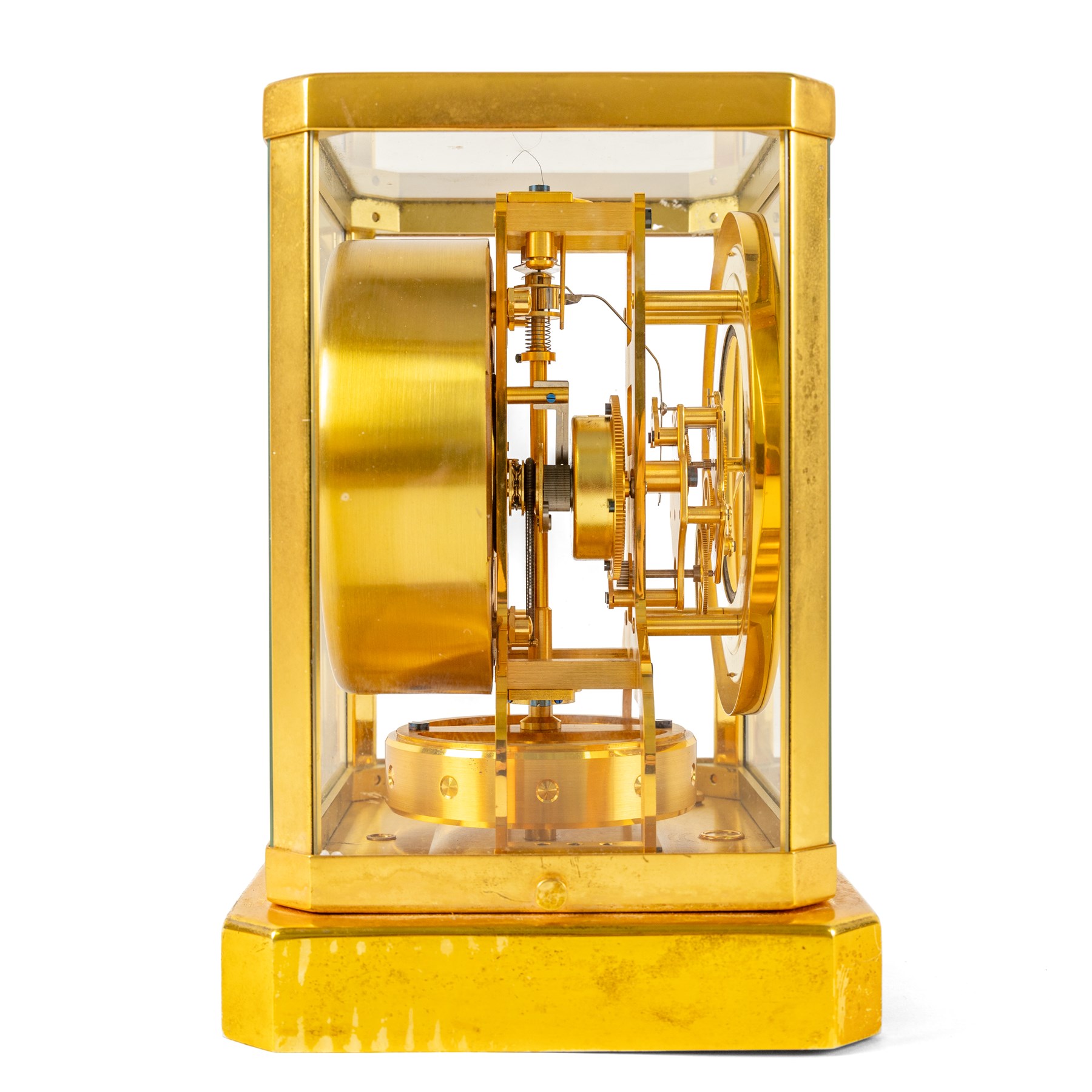 Jaeger-Le-Coultre, Atmos bracket clock, gilt brass case with glazed top and sides, silvered chapter ring with the numerals interspaced with batons, serial number 35125, H24cm