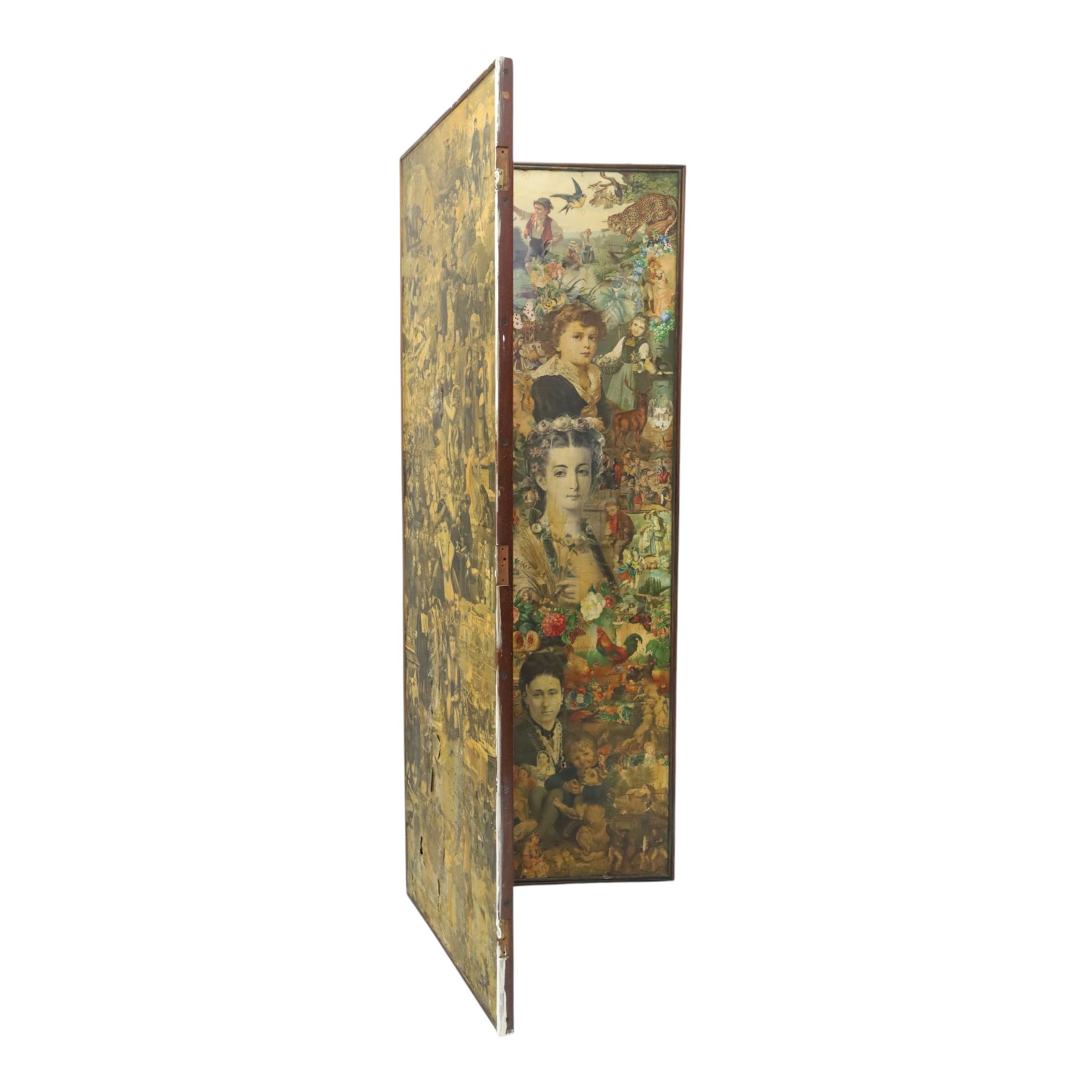 Victorian mahogany framed decoupage two-panel screen