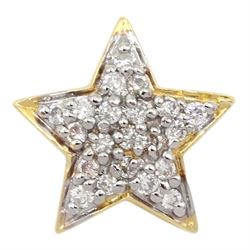 Gold pave set diamond star pendant, stamped 14K, total diamond weight approx 0.25 carat