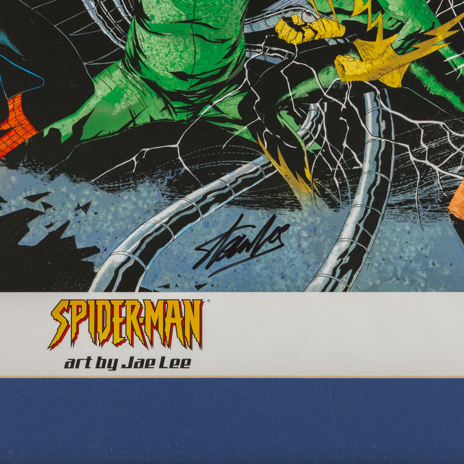 Limited edition signed lithograph 'Spider-Man vs. Sinister Six' signed by Stan Lee, artwork by Jae Lee, limited edition no. 2 of 39, framed with Dynamic Forces certificate of authenticity, artwork H37.5cm, W50cm