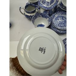 Spode Italian pattern tea service, comprising teapot, milk jug, open sucrier, six cups and saucers, two coffee cans and saucers, six dessert plates, four mugs and a sandwich plate (30) 