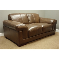  Two seat sofa upholstered in brown leather, L175cm  