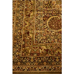  Large Persian style 'Super Kashan' olive ground carpet, large central medallion, floral decoration, 366cm x 273cm  