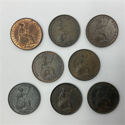 Eight Queen Victoria halfpenny coins, dated 1838, 1841, 1853, three 1854, 1855 and 1858