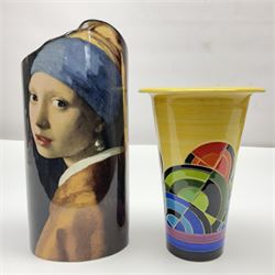 Dennis China Works vase with fluted rim together with three Cmielow figures and Beswick Silhouette vase of Girl with the Pearl earring, Beswick vase H22cm 