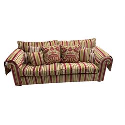 Duresta - 'Waldorf' large three seat sofa, upholstered in multi-colour striped fabric, on compressed bun feet
