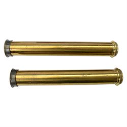 19th century brass library telescope by Chadburn Bros. Sheffield, with two lenses and folding tripod stand, contained within a mahogany case