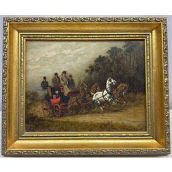 George Wright (British 1860-1942): The Stagecoach, oil on canvas signed 18cm x 24cm