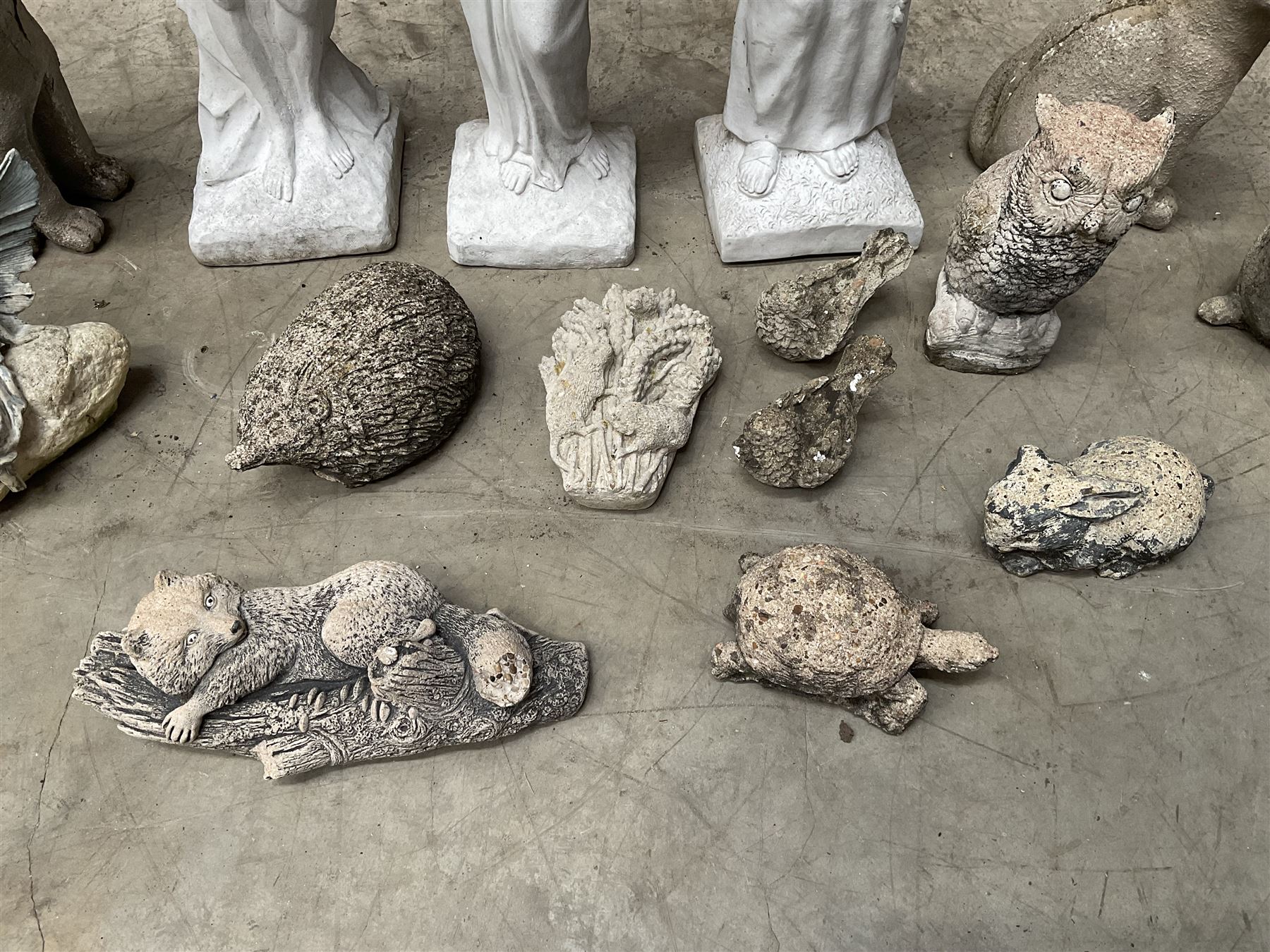 Large collection of cast stone figures and animals (16)