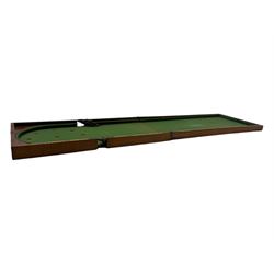 19th century mahogany cased bagatelle board, hinged case opening to reveal baize playing surface 